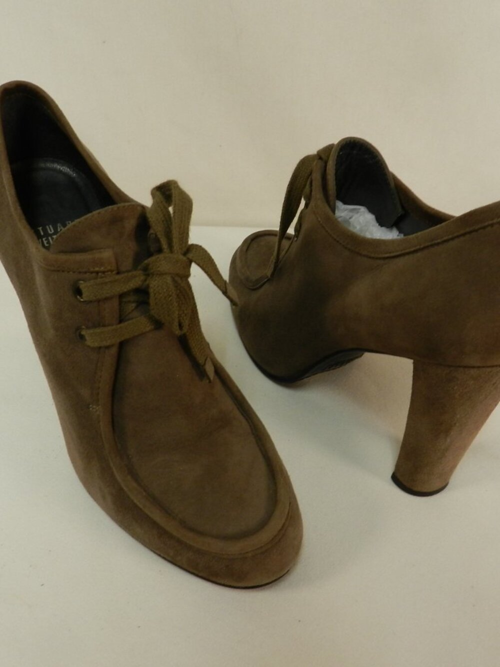 Stuart Weitzman Suede heeled boots booties lace up brown Spain Size Sz 8.5